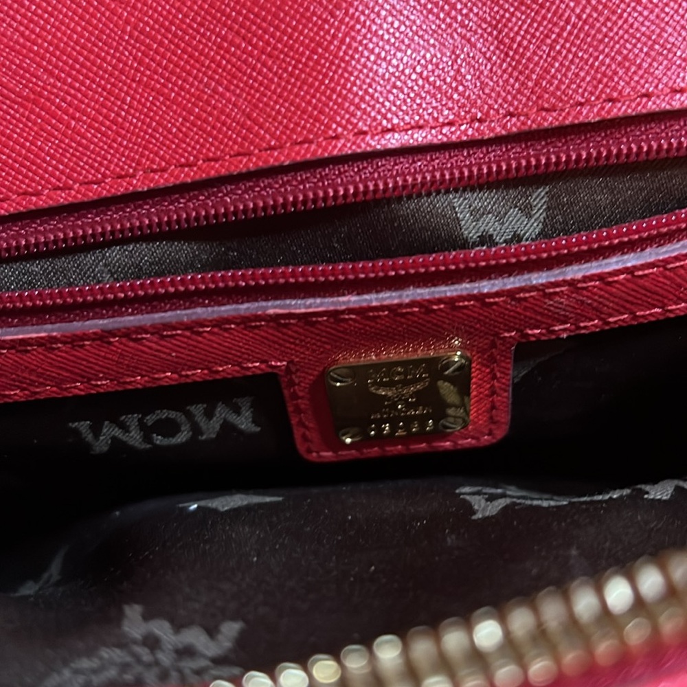 MCM Red Leather Crossbody Shoulder Bag EUC - Picture 11 of 13